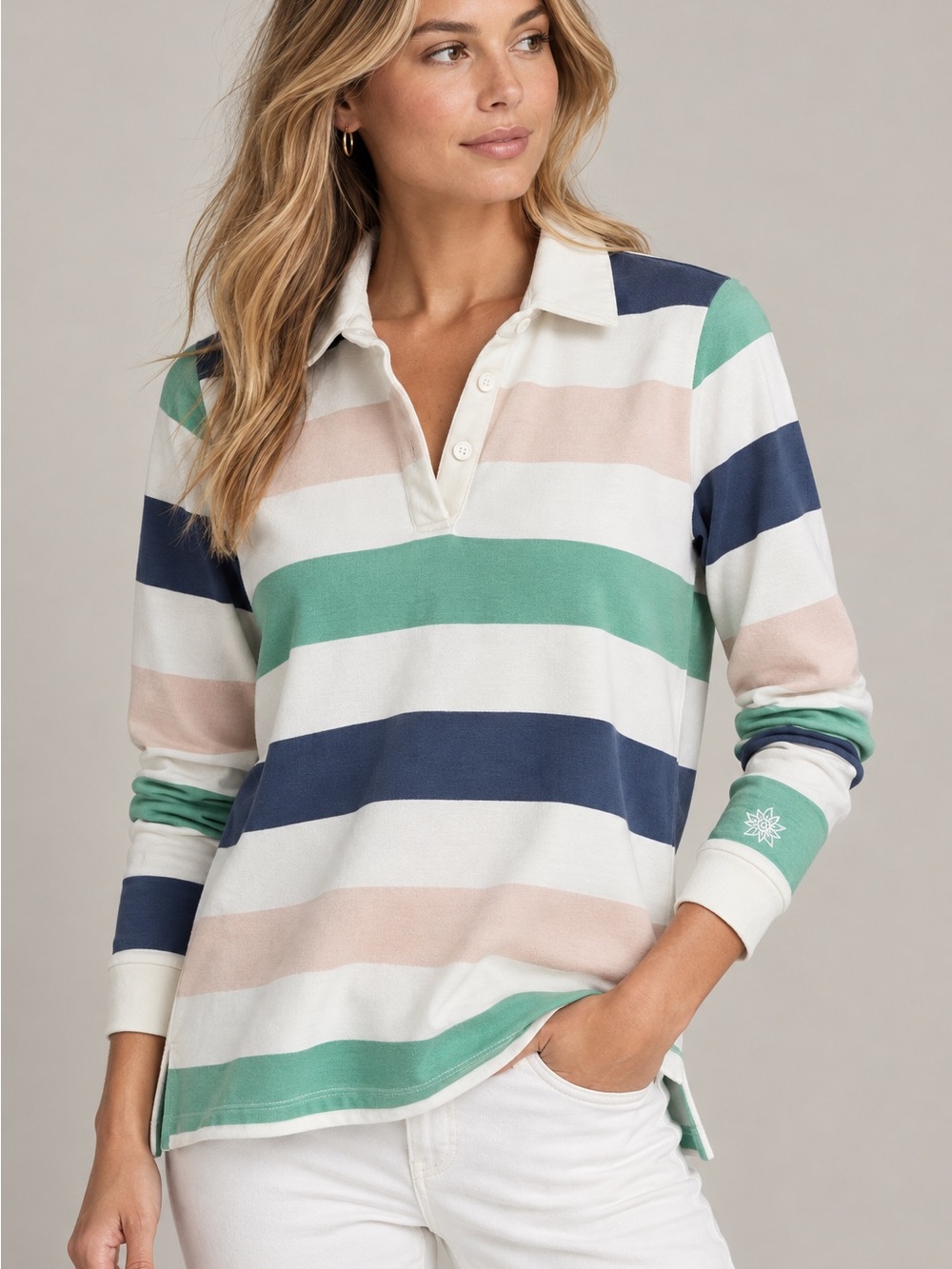 Alpine Design Striped Rugby Polo Shirt Pastel Cotton Women’s XS 🟫